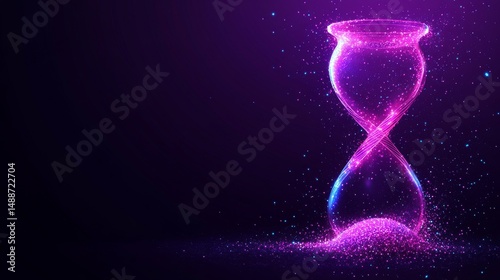 Longevity and life expectancy are reimagined in a futuristic concept, which includes a glowing low-polygon DNA helix and an hourglass, all on a dark blue background