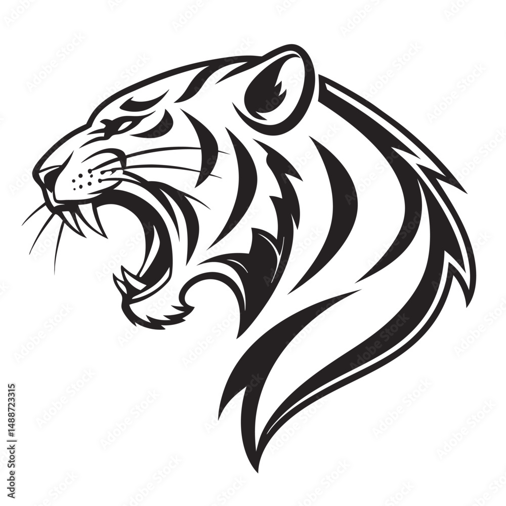 Fototapeta premium Roaring tiger head profile tribal style vector art