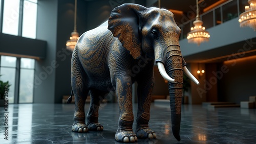 Elegant elephant statue interior hotel lobby setting