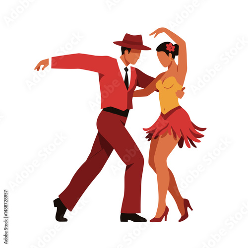Dancing couple expressing joy in vibrant attire