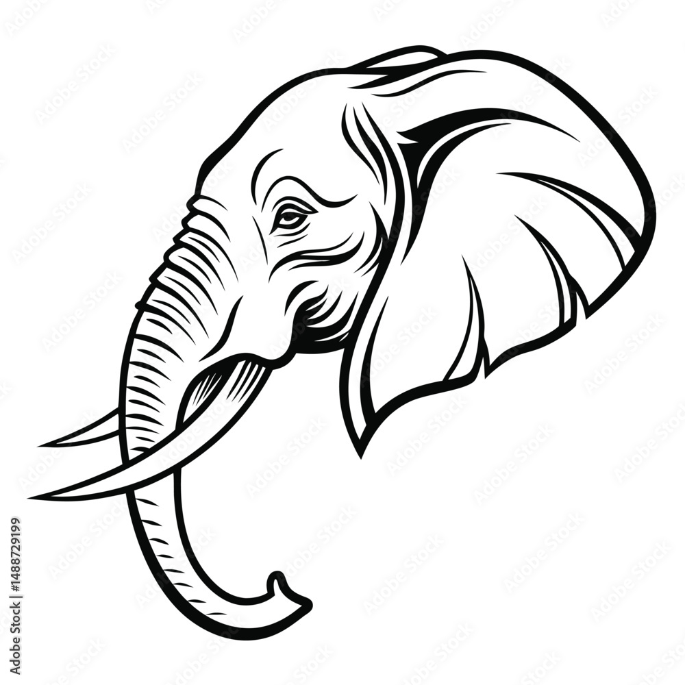 Obraz premium Majestic elephant head profile line art illustration