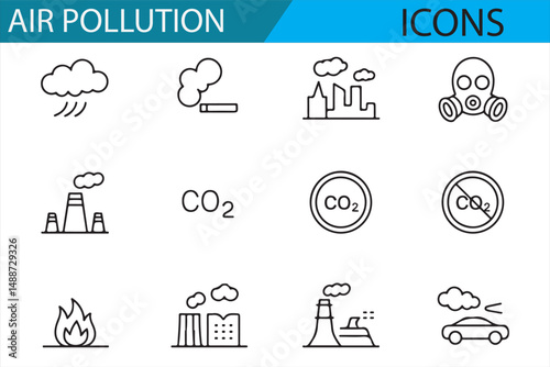 Carbon Emissions, Environmental Pollution, and Climate Change Icons for Digital Designs