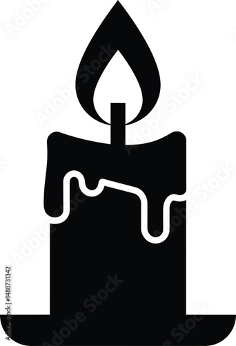 Minimalist Black and White Silhouette of Candle and Candlestick in Line Art Style

