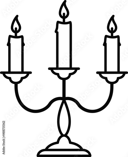 Minimalist Black and White Silhouette of Candle and Candlestick in Line Art Style

