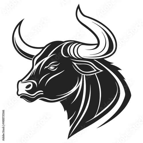 Bull with sharp horns. Aggressive bull standing silhouette vector isolated