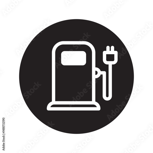 Power Station for Vehicle Car Lines and Silhouette Icons. Charger with Plug for Auto Electric Power Symbol. Charging Station for Electric Car
