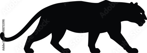 Panther Silhouette Realistic Black Animal Illustration Dark Feline Prowling Detailed Big Cat Outline Dramatic Lighting High Contrast Sharp Edges

