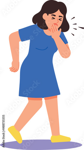 Woman yawning and covering mouth tiredness and sleepiness vector illustration 