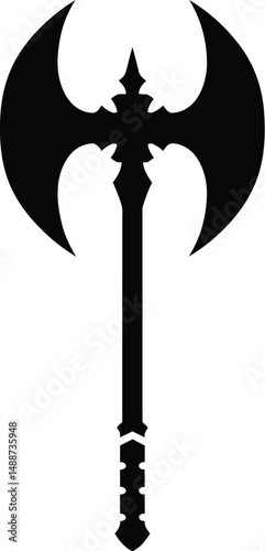 Fantasy Dark Silhouette Double Bladed Axe Dramatic High Contrast Black and White Illustration Minimalist Gothic Design

