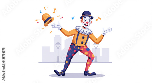 Male Clown Cartoon Character Performing Comedy Vector Illustration