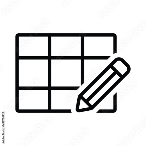 Simple grid table icon with pencil, vector design, editing symbol, spreadsheet graphic, minimal style, data tool, modern illustration