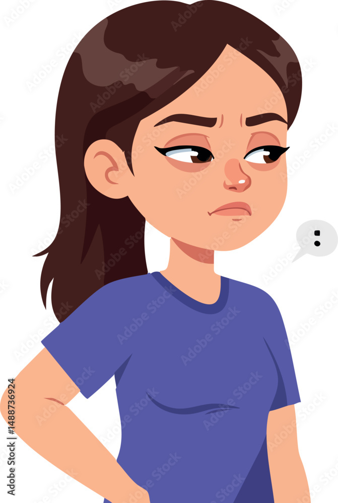 Obraz premium Young Woman Wearing Purple Shirt with Displeased Expression Vector Illustration 