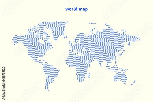 Blue curved World map contours on white background. Made for world news and articles.