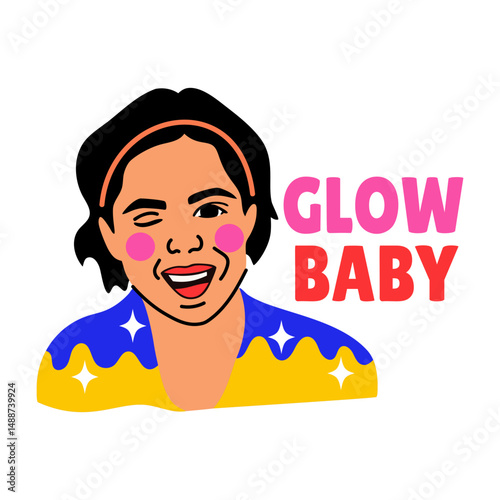 A flat style sticker of glow skin with typography