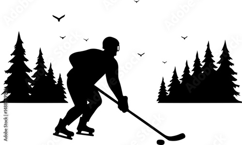Hockey Face Off Silhouette Vector