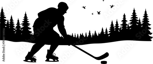Hockey Face Off Silhouette Vector