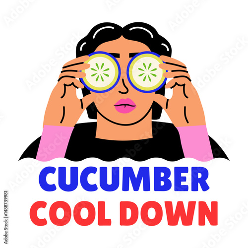 A flat style sticker of a girl applying cucumber mask
