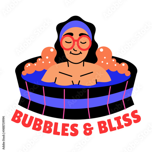A girl having bath time, flat style sticker