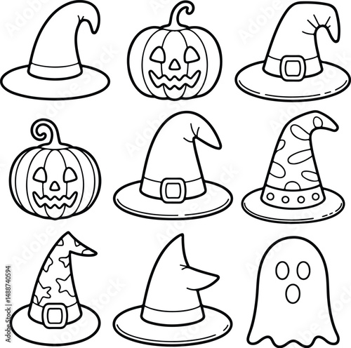 Halloween Witch Hat Silhouette Set – Spooky Cap Vector Collection Black Halloween Hat Icons | Witch Cap Silhouettes for October Designs