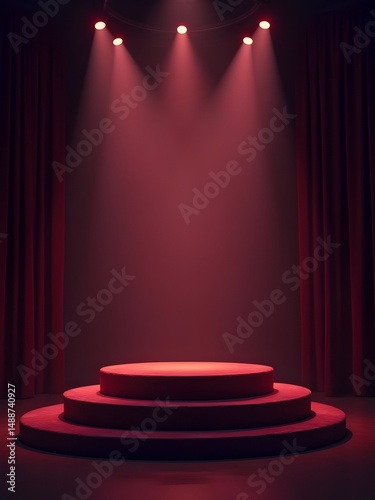 stage with red curtains and spotlight