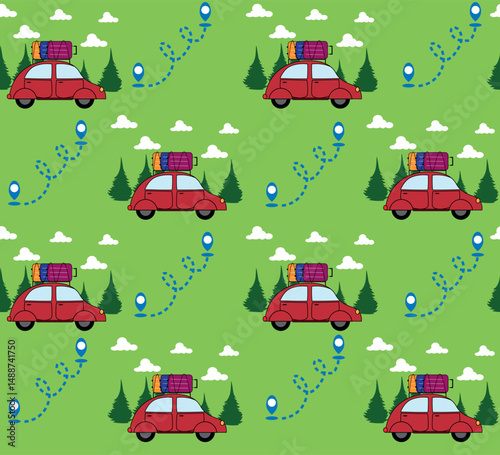 Road Trip Adventure Seamless Pattern Illustration