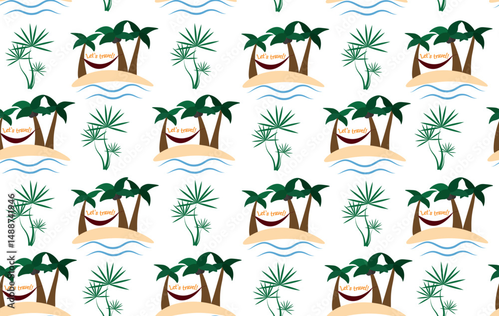 Obraz premium Tropical Island Palm Tree and Hammock Pattern