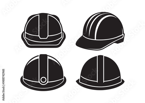Hard Hat Icon Set, Hard Hat Silhouette Vector