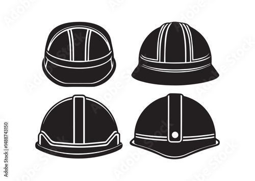 Hard Hat Icon Set, Hard Hat Silhouette Vector