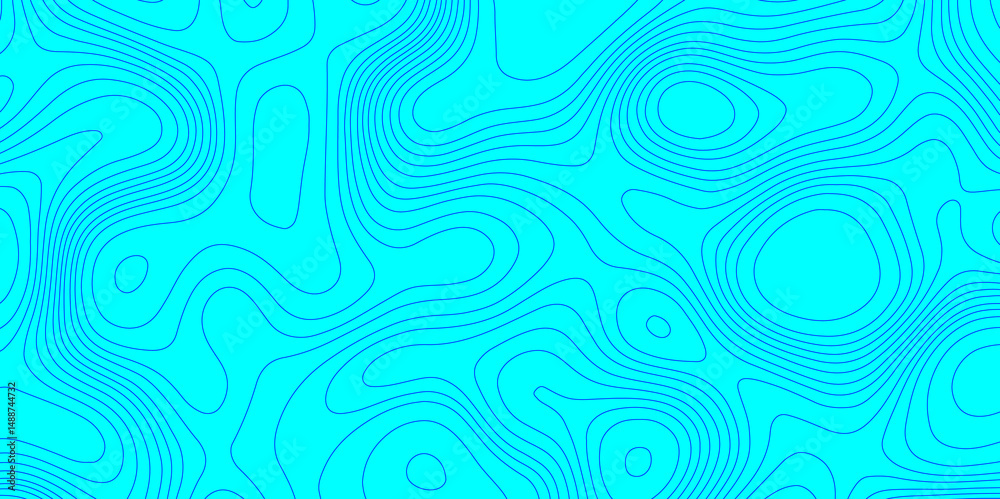 Fototapeta premium Blue wave paper curved reliefs topographic map contours line abstract texture background, seamless ornament design geographic line map landscape geodesy mountain relief topographic map background.