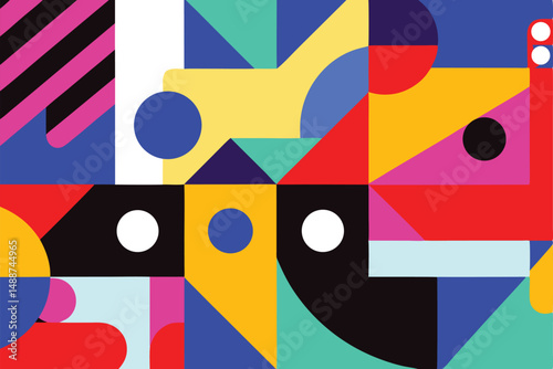 Abstract geometric shapes composition in vibrant colors with transparency