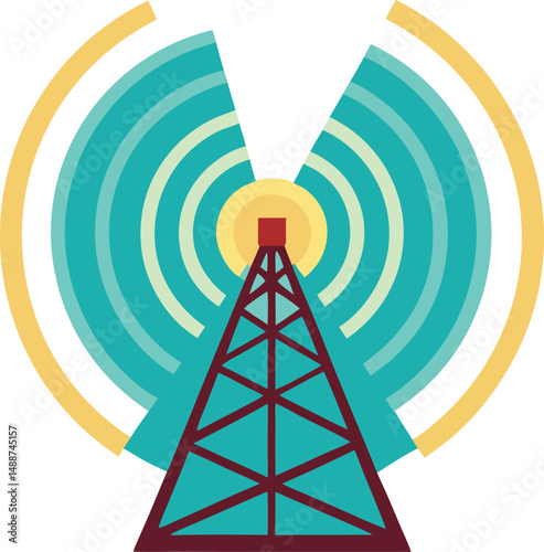 Abstract illustration of a telecommunications tower with wireless signal radiating outwards