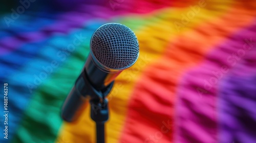 Wallpaper Mural Microphone positioned in front of a colorful lgbt rainbow backdrop during a pride event Torontodigital.ca