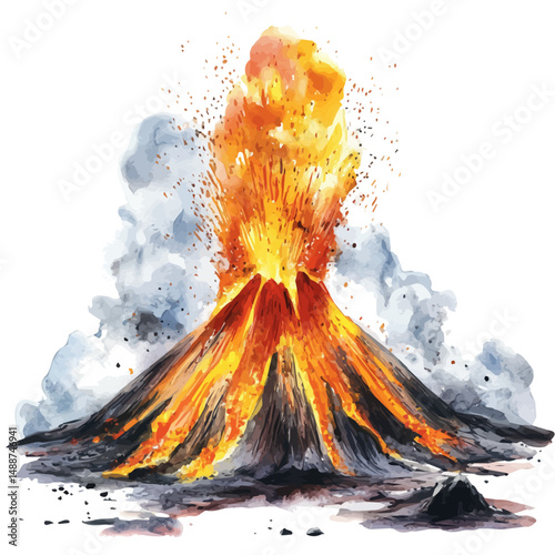 watercolor vector of Volcanic Eruption During The Triassic Period, high quality, isolated on a white background.