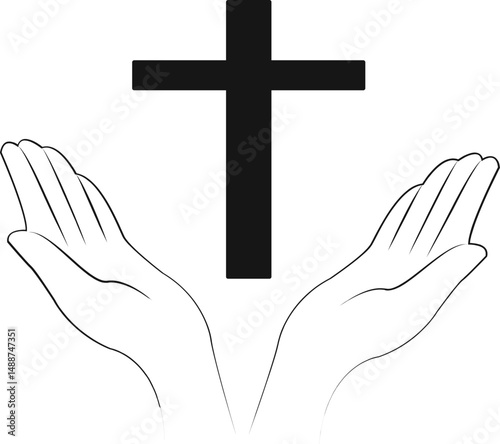 Praying Hands Reaching for a Christian Cross