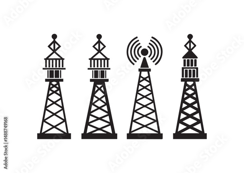 5g Signal Tower Icon Set, 5g Signal Tower Silhouette Vector