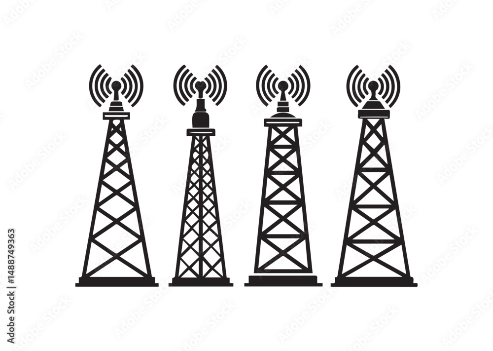 5g Signal Tower Icon Set, 5g Signal Tower Silhouette Vector 5g Signal Tower Icon Set, 5g Signal Tower Silhouette Vector