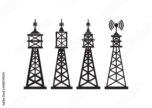 5g Signal Tower Icon Set, 5g Signal Tower Silhouette Vector