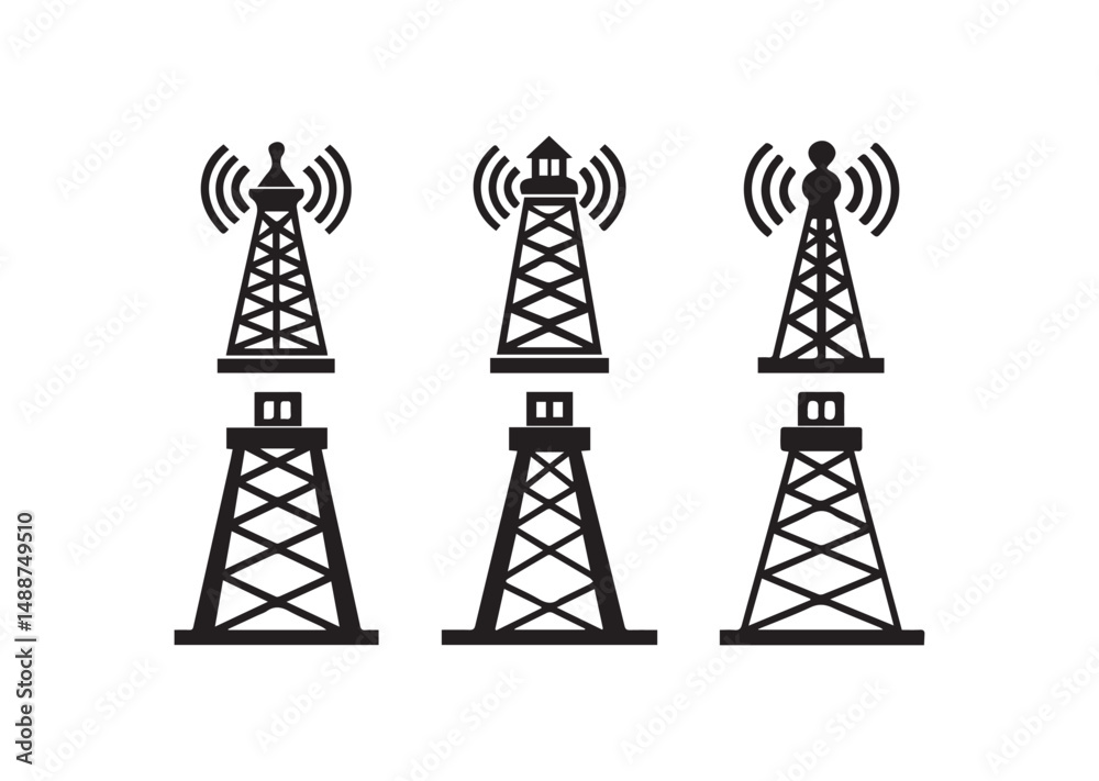 5g Signal Tower Icon Set, 5g Signal Tower Silhouette Vector 5g Signal Tower Icon Set, 5g Signal Tower Silhouette Vector