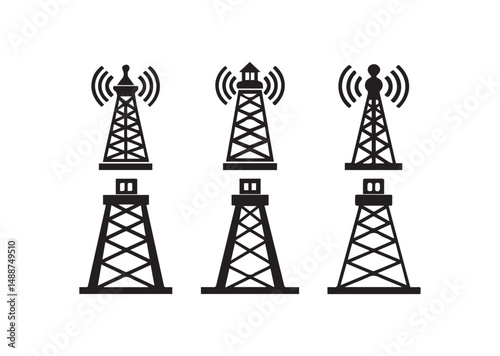 5g Signal Tower Icon Set, 5g Signal Tower Silhouette Vector