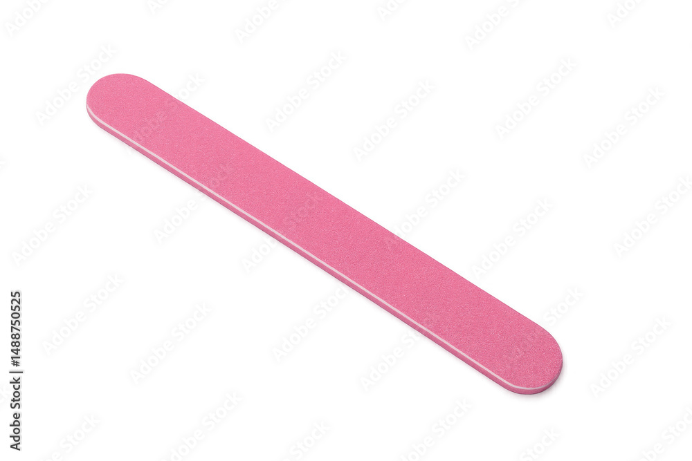Pink nail care tool resting on transparent surface, enhancing cosmetic design concepts