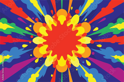 Abstract burst of color explosion with bright and vivid geometric shapes