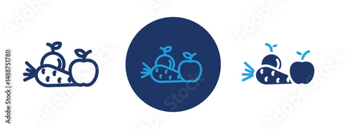 Set of 5 pixel perfect colored Fruits and vegetables icon with 1 unexpanded, 1 silhouette,  Assorted fruits and vegetables symbolizing nutrition and health.