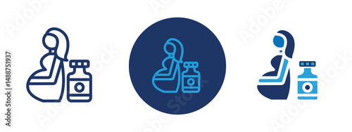 Set of 5 pixel perfect colored Supplements for pregnant women icon with 1 unexpanded, 1 silhouette,  Pills or bottle with pregnant woman silhouette.