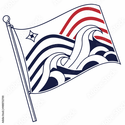 Minimalist flag icon with abstract waves and bold contrast colors