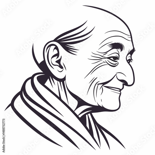 Elderly face icon with wise expression and subtle wrinkles detail