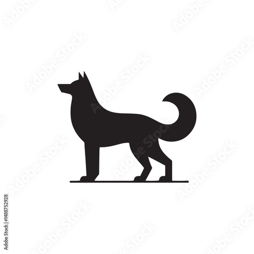 
Karelian Bear Dog silhouette, fierce hunting dog outline, Finnish breed vector, strong canine profile, wild nature companion, bold black shape, outdoor dog design, wildlife protector illustration.

