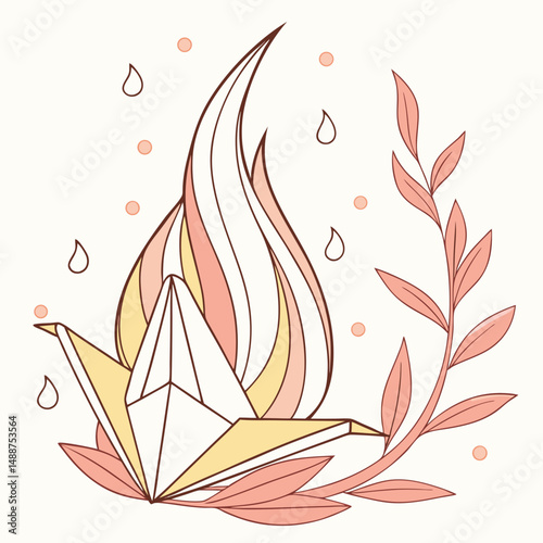 Origami flame icon with paper folds and pastel shading