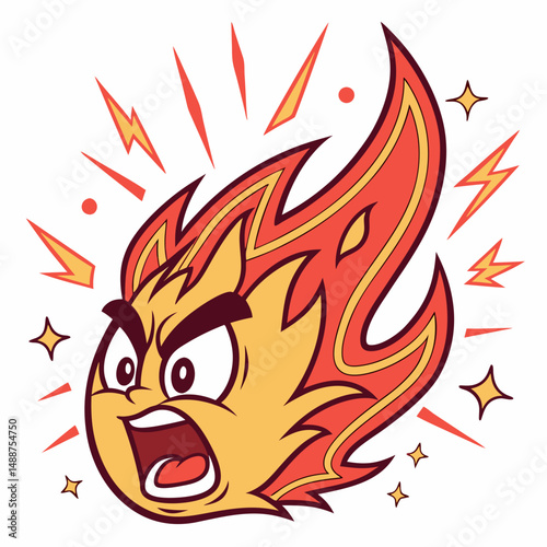 Angry fire character with comic expression and bold colors