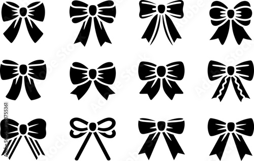 Black Bow Clipart Collection ,  Elegant Ribbon Set for Decoration, Fashion, and Design Use


