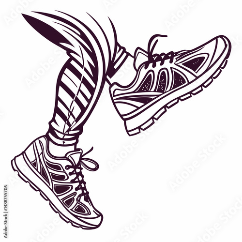 Fitness shoe print icon filled with dynamic line art